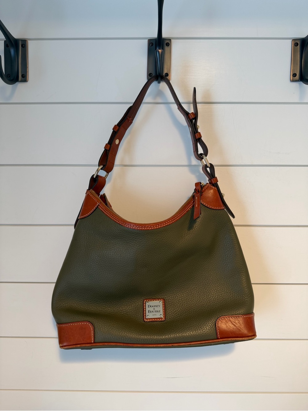 Dooney & Bourke Olive Green and Brown Leather Hobo